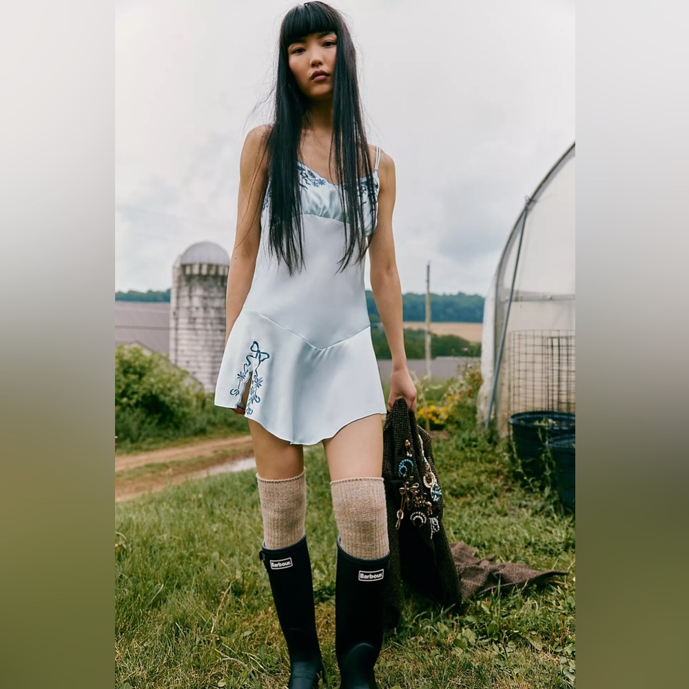 Free People Embroidered Satin Slip dress